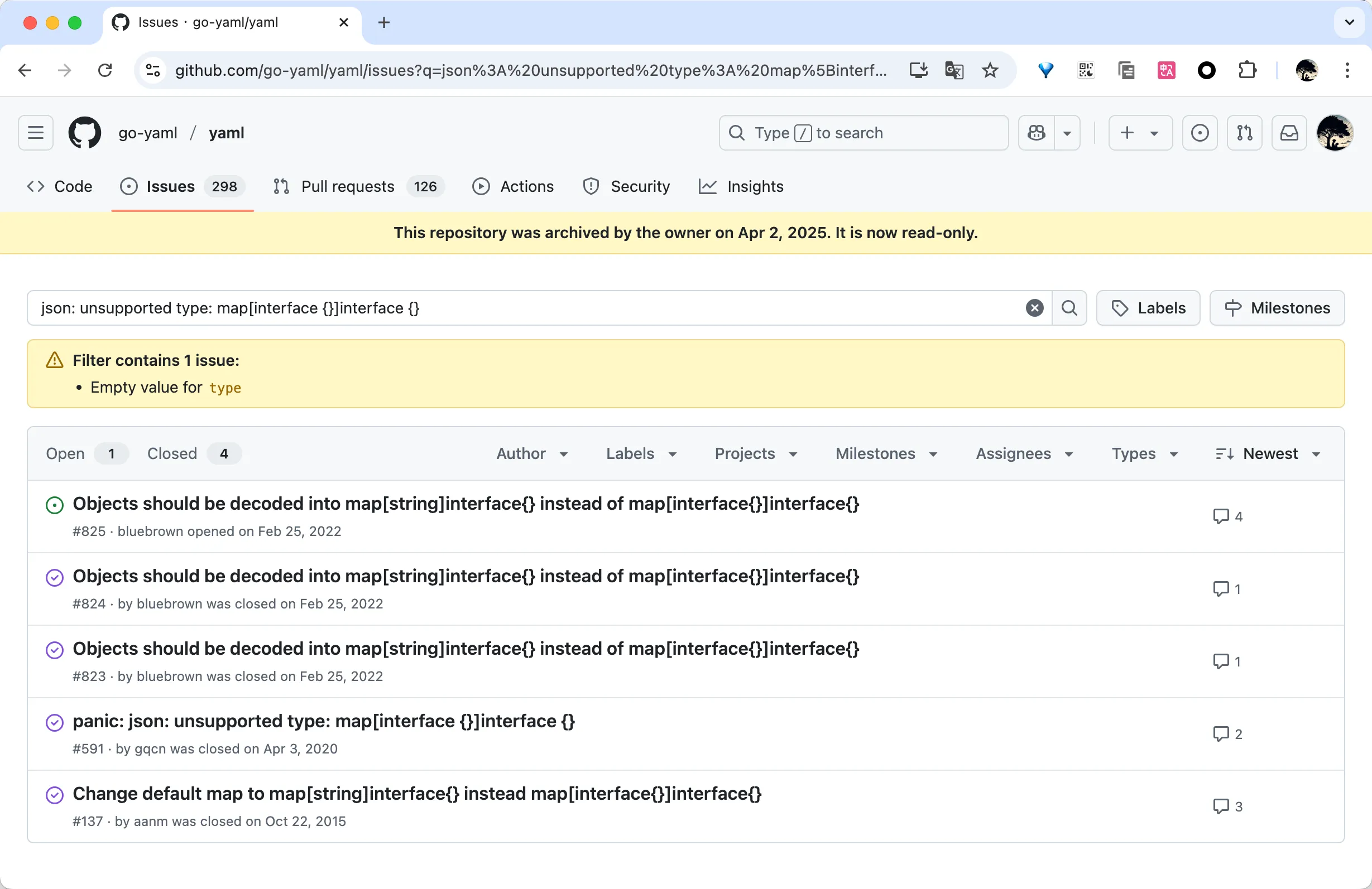 json unsupported type
